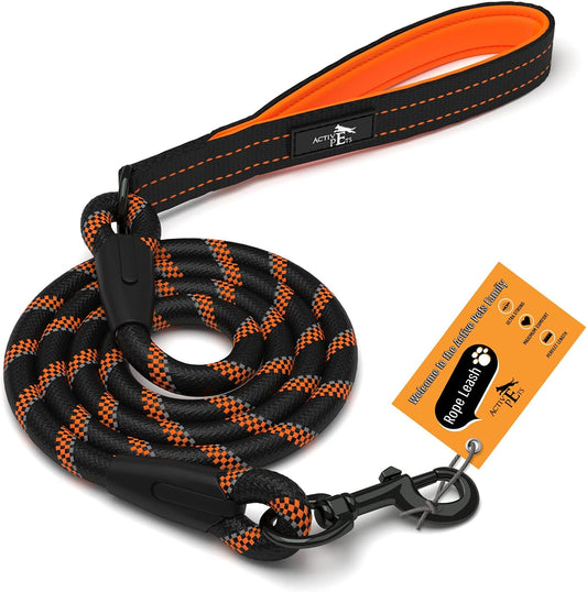 Strong Dog Rope Leash with Soft Comfortable Padded Handle and Highly Reflective Threads, for Small, Medium and Large Dogs, Puppy Leash for Training, Running and Walking